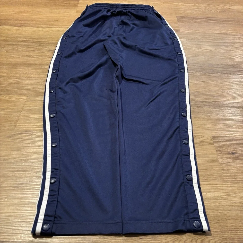 Vintage Adidas Track Pants Mens Large Navy Snap Breakaway 3 Stripe Tearaway Y2K